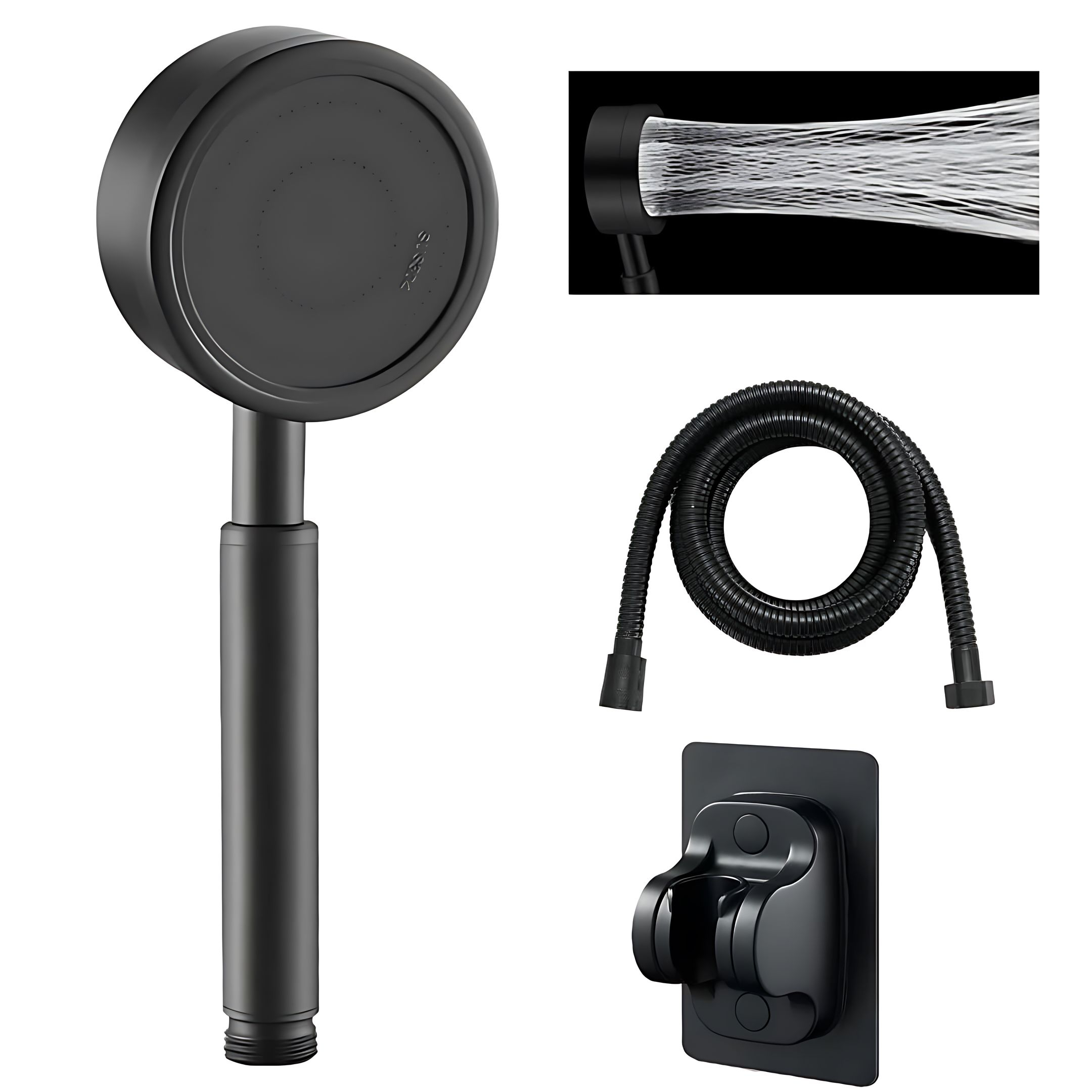 

Black Stainless Steel Booster Shower Set Home Bathroom Shower Hose Shower Punch-free Bracket Anti-fall Durable Filter Unique Water Outlet Handheld Shower Head