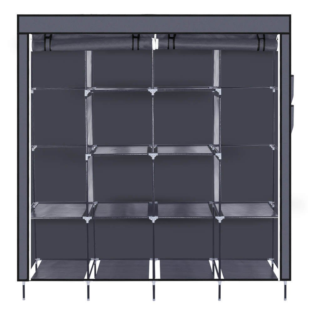 

Portable Wardrobe Clothes Storage Rack 12 Shelves 4 Side Pockets