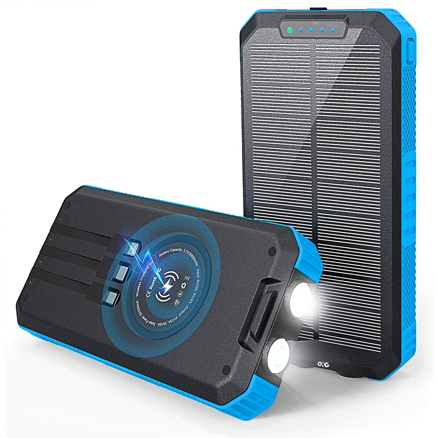 

Solar Power Bank Wireless Charger 30000mah Built In 3 Cables 6 Outputs 15w Fast Charging Power Bank For All Mobile Devices 3 Inputs Solar Portable Charger With Dual Flashlights, Carabiner