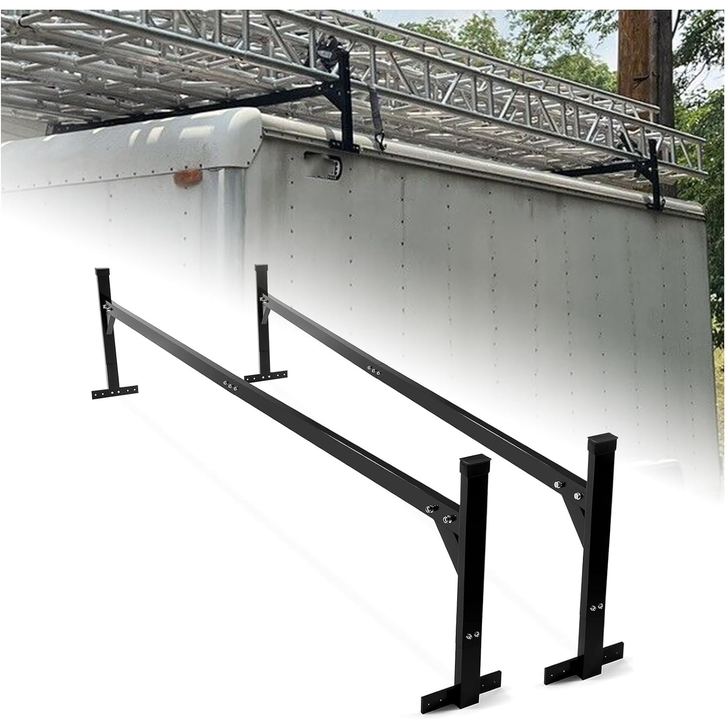 

72"-108" Adjustable Trailer Ladder Rack Compatible With Enclosed Trailers And Open Trailers Aluminum Powder Coated Black (6'-9')