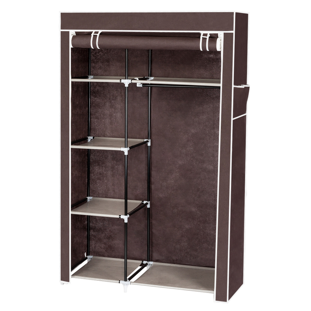 

64" Portable Closet Storage Organizer Wardrobe Clothes Rack With Shelves Dark Brown