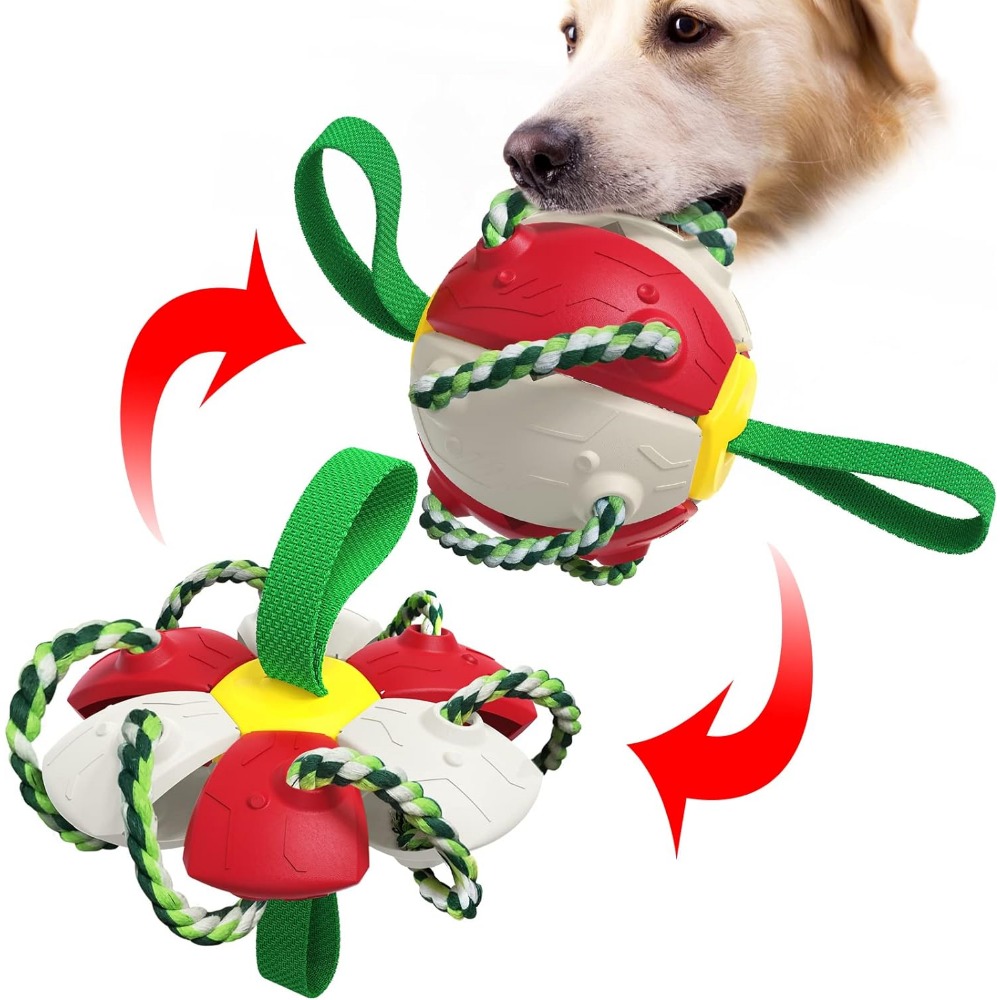 

Dog Toy Balls With Chewing Ropes, Pet Flying Saucer Ball Dog Toy Interactive Dog Toys For Tug Of War, Best Gifts For Small & Medium Dogs Not For Aggressive Chewers