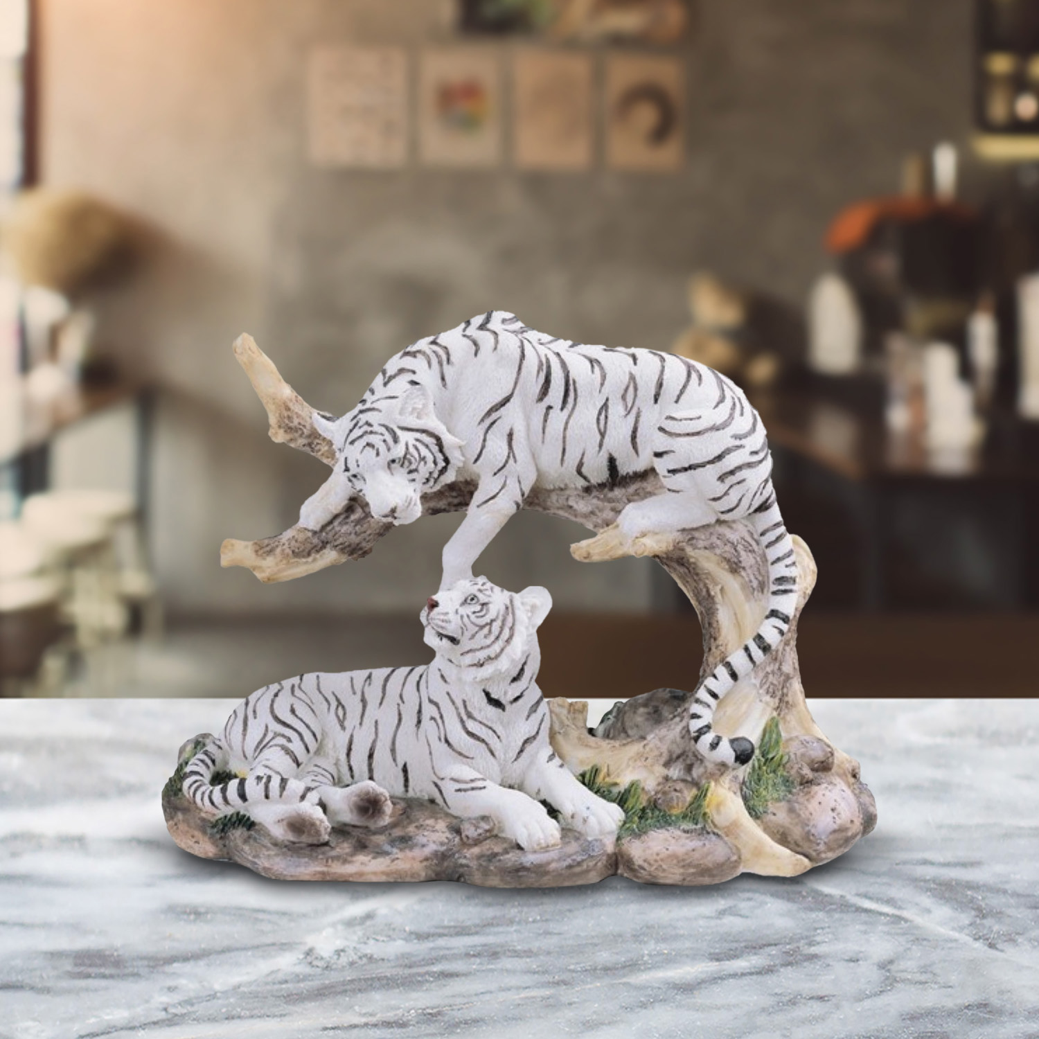 

9"w White Tiger Couple Figurine Statue Ornament Home/room Decor And Perfect Gift Ideas For House Warming, Holidays And Birthdays Great Collectible Addition