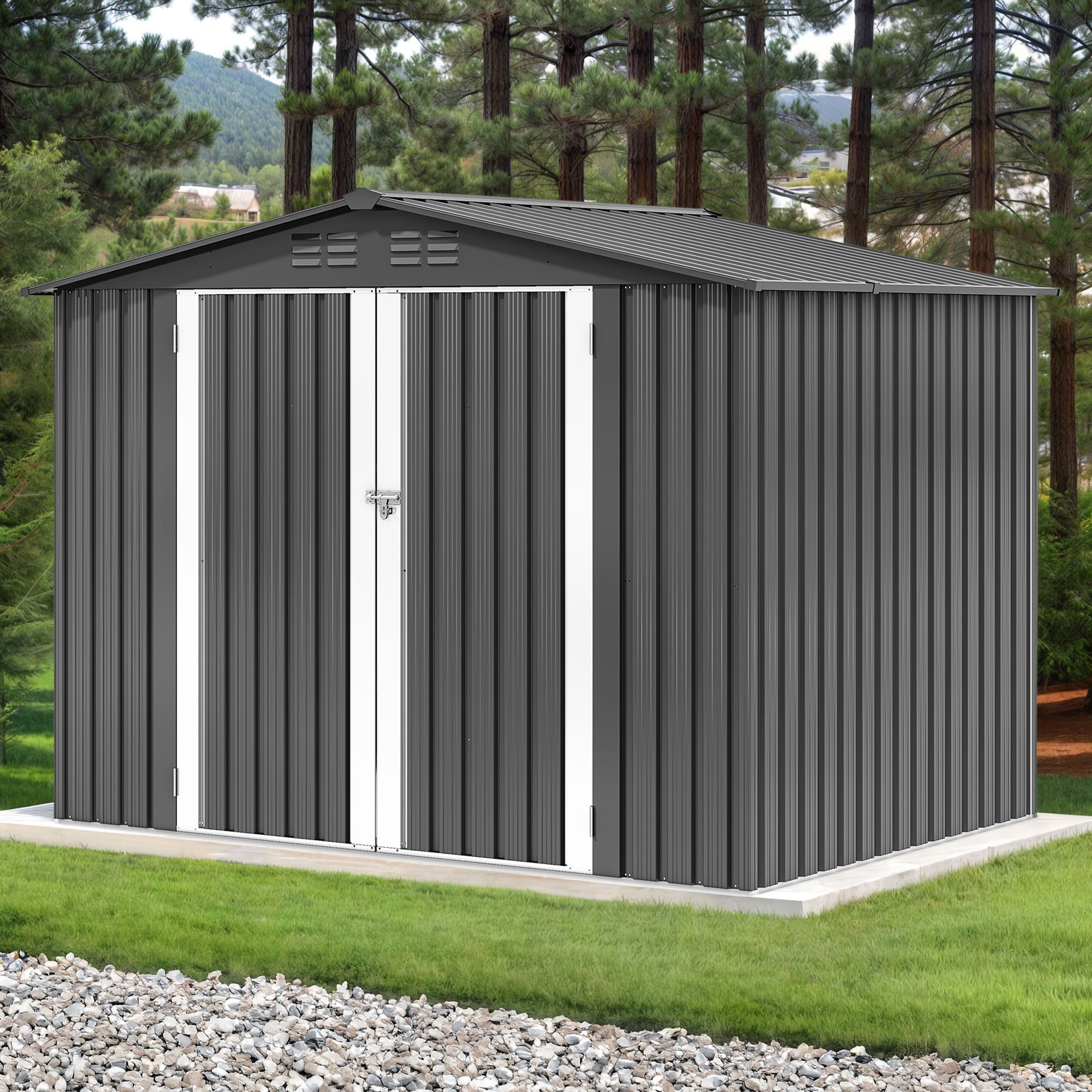 

8x6 Ft Outdoor Storage House 218 Cuft Galvanized Metal Patio Shed Lockable Doors