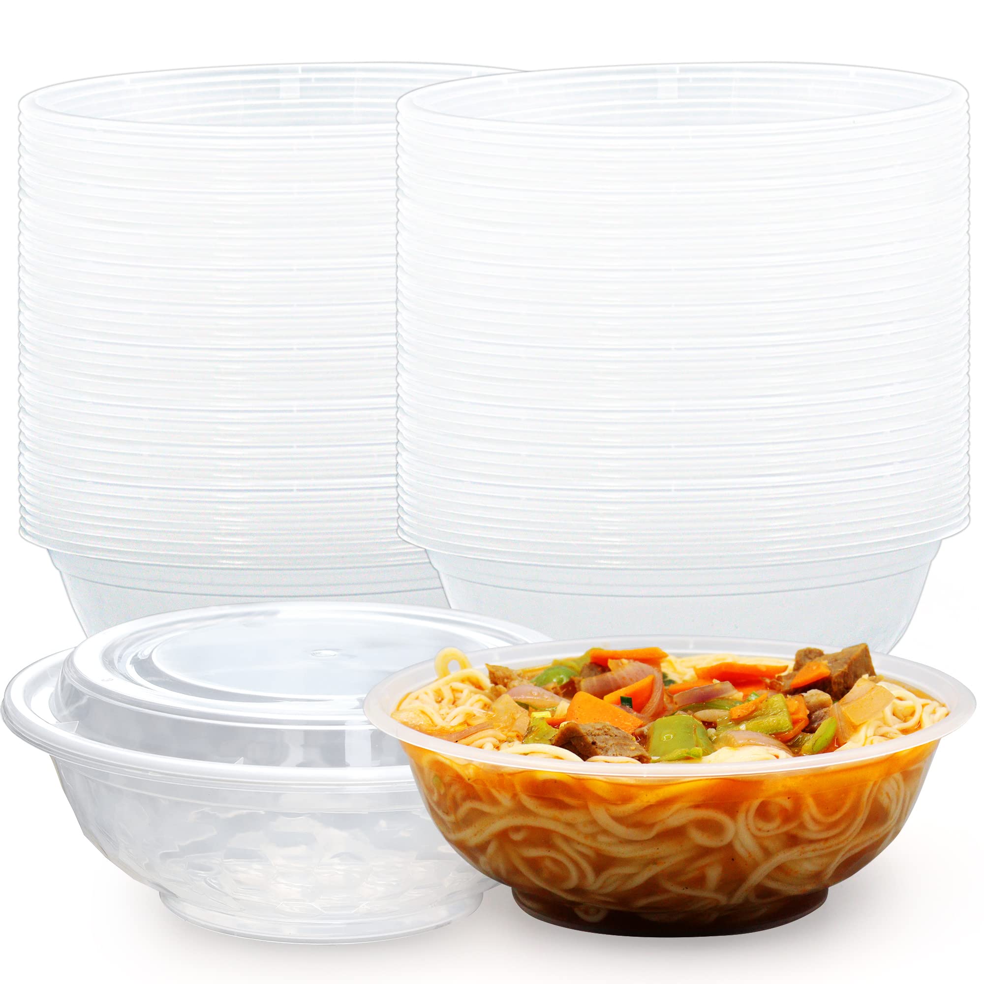 

150 Pcs Plastic Bowls With Lids , Bpa Free,food Storage Bento Box, ,food Takeout Bowls Reusable Microwavable Dishwasher Safe Leak Resistant For Noodle Soup(24oz-transparent)