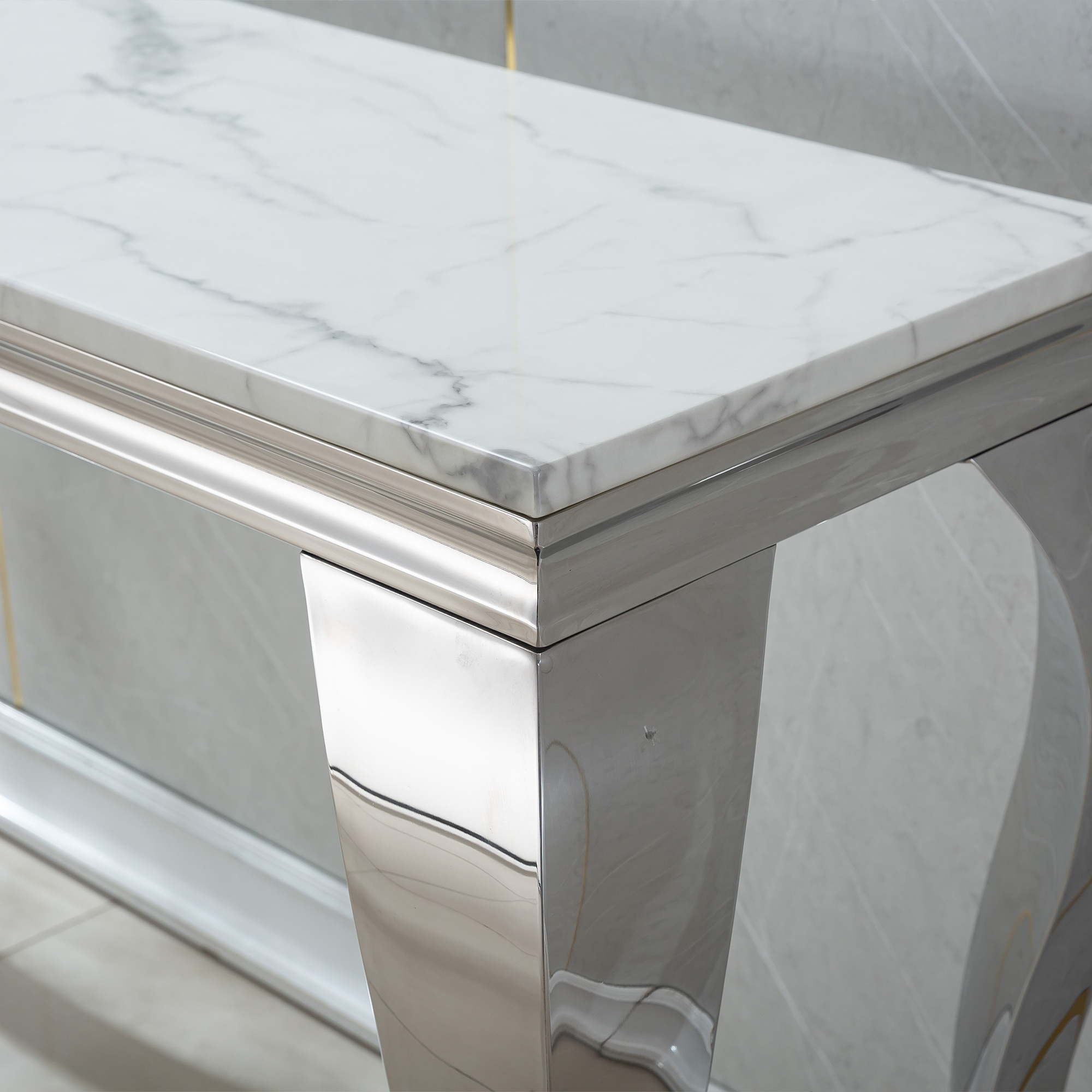 47in Marble Console Table with S-Shape Stainless Steel Legs, Modern Rectangular Faux Marble Entry Table, Sofa Accent Table for Living Room, Entryway, Hallyway, Entrance