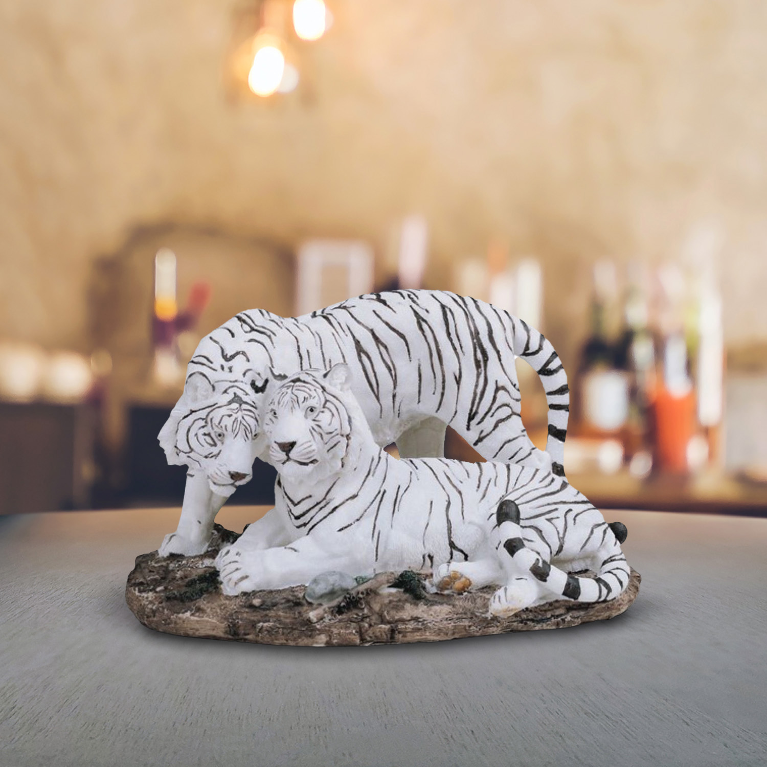 

11"w White Tiger Couple Figurine Statue Ornament Home/room Decor And Perfect Gift Ideas For House Warming, Holidays And Birthdays Great Collectible Addition