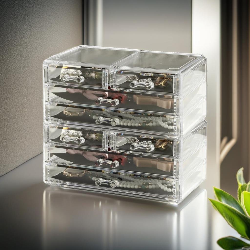 

Organizer With 8 Drawers - Clear Stackable Storage,plastic Container,clear Under Sink Organizer, Stackable Clear Drawers For Skincare,craft,jewelry,make Up,machine Organizing,2 Pieces Set