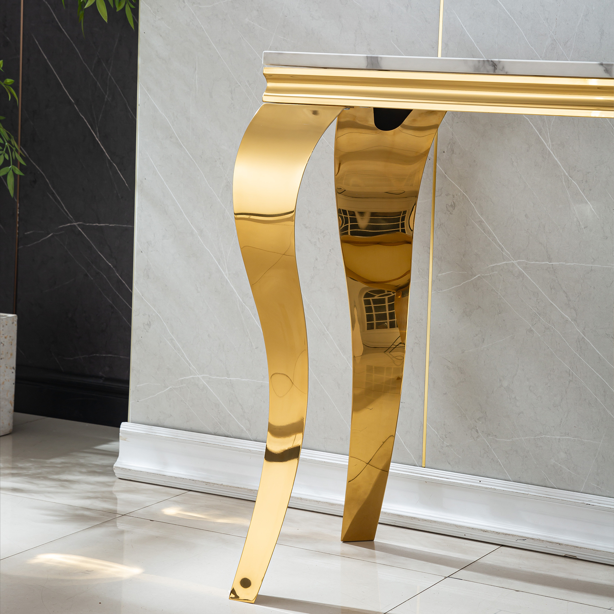 47in Marble Console Table with S-Shape Stainless Steel Legs, Modern Rectangular Faux Marble Entry Table, Sofa Accent Table for Living Room, Entryway, Hallyway, Entrance