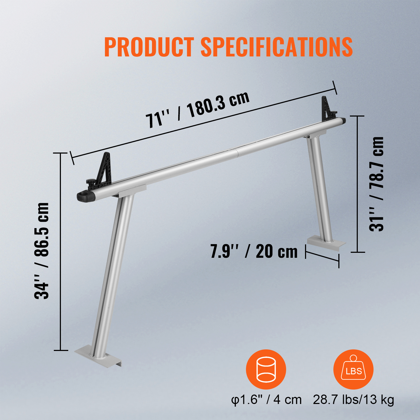 Truck Rack, 71 In. Aluminum Ladder Rack For Truck, 800 Lbs Capacity 