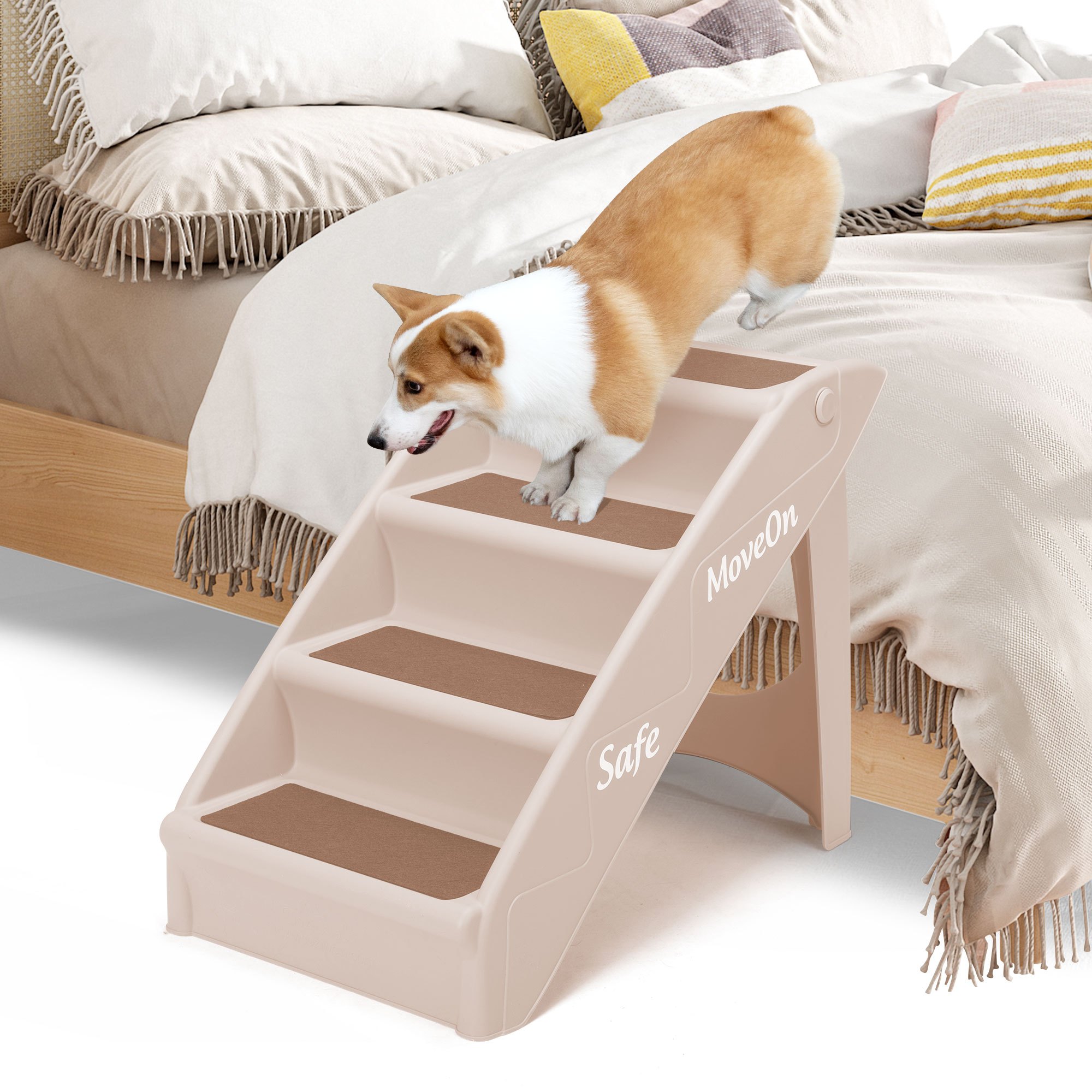 

4-step Foldable Dog Stair To Get Up On The Beds Dog Ramp For Small Dog With Non-slip Pads