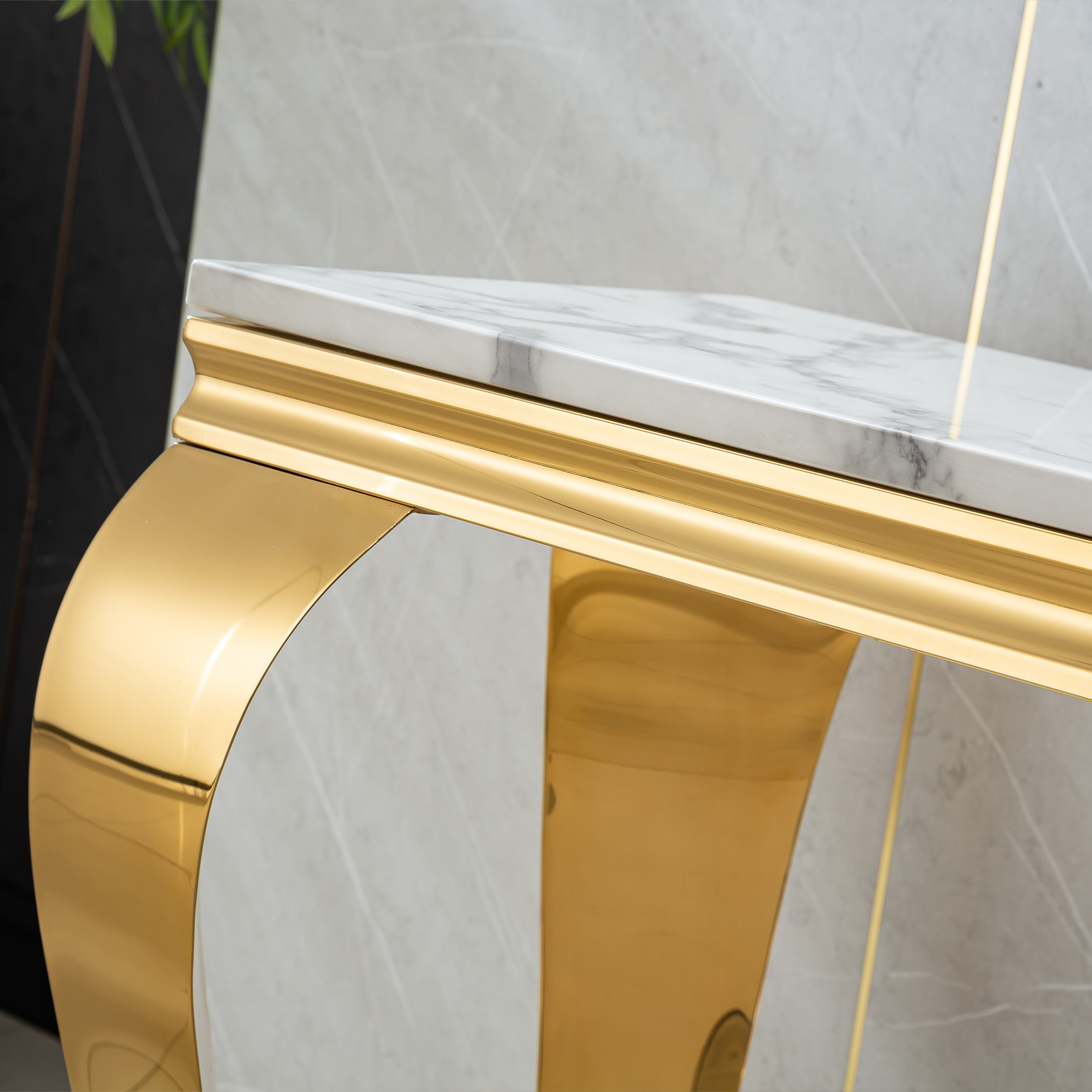 47in Marble Console Table with S-Shape Stainless Steel Legs, Modern Rectangular Faux Marble Entry Table, Sofa Accent Table for Living Room, Entryway, Hallyway, Entrance