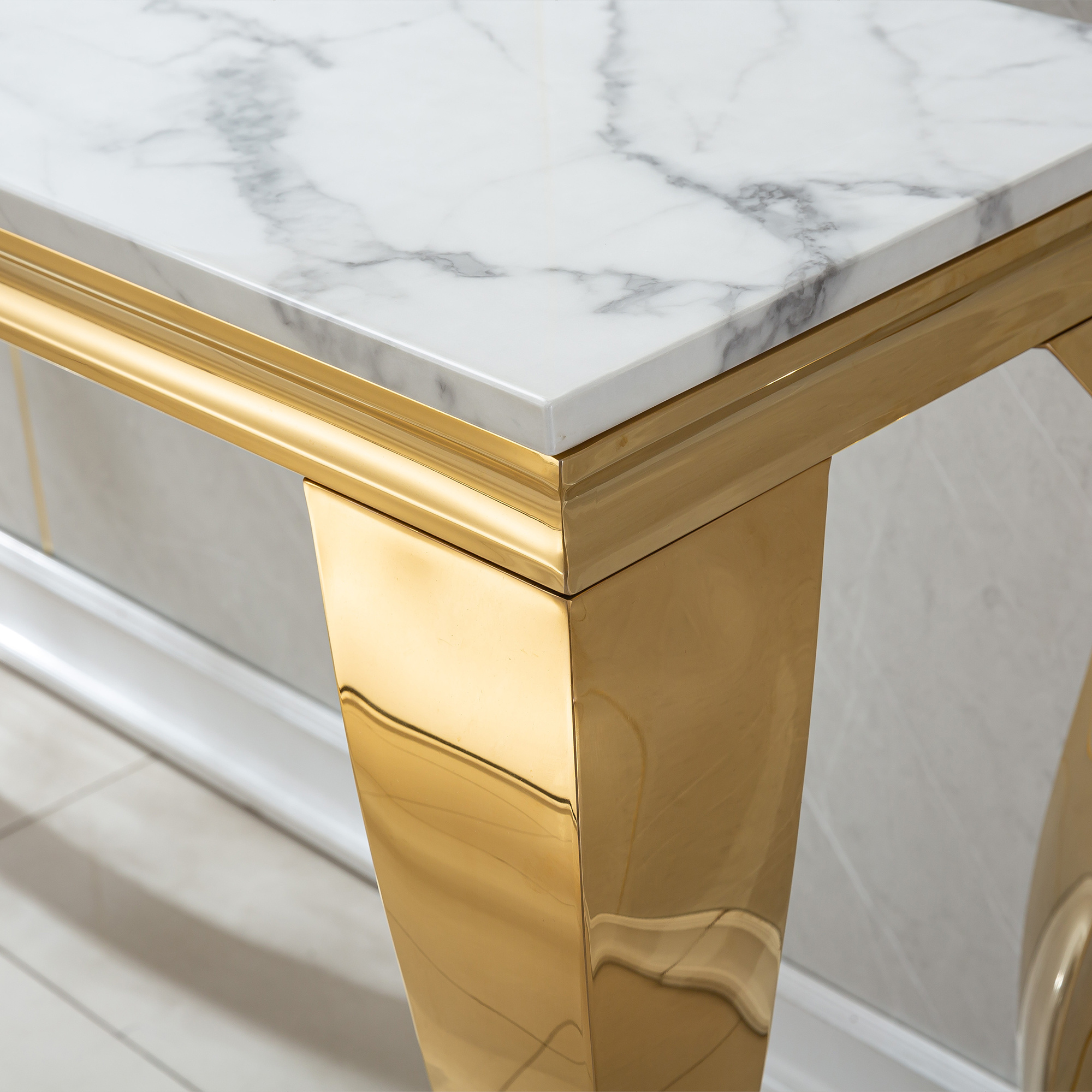 47in Marble Console Table with S-Shape Stainless Steel Legs, Modern Rectangular Faux Marble Entry Table, Sofa Accent Table for Living Room, Entryway, Hallyway, Entrance