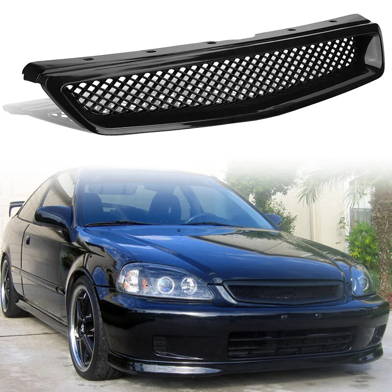 

For Honda For Civic Ek Cx Dx Ex Hx Lx Jdm 1999-2000 Front Hood Grille Black Mesh-direct Replacement,durable Abs Material-provides Better Airflow