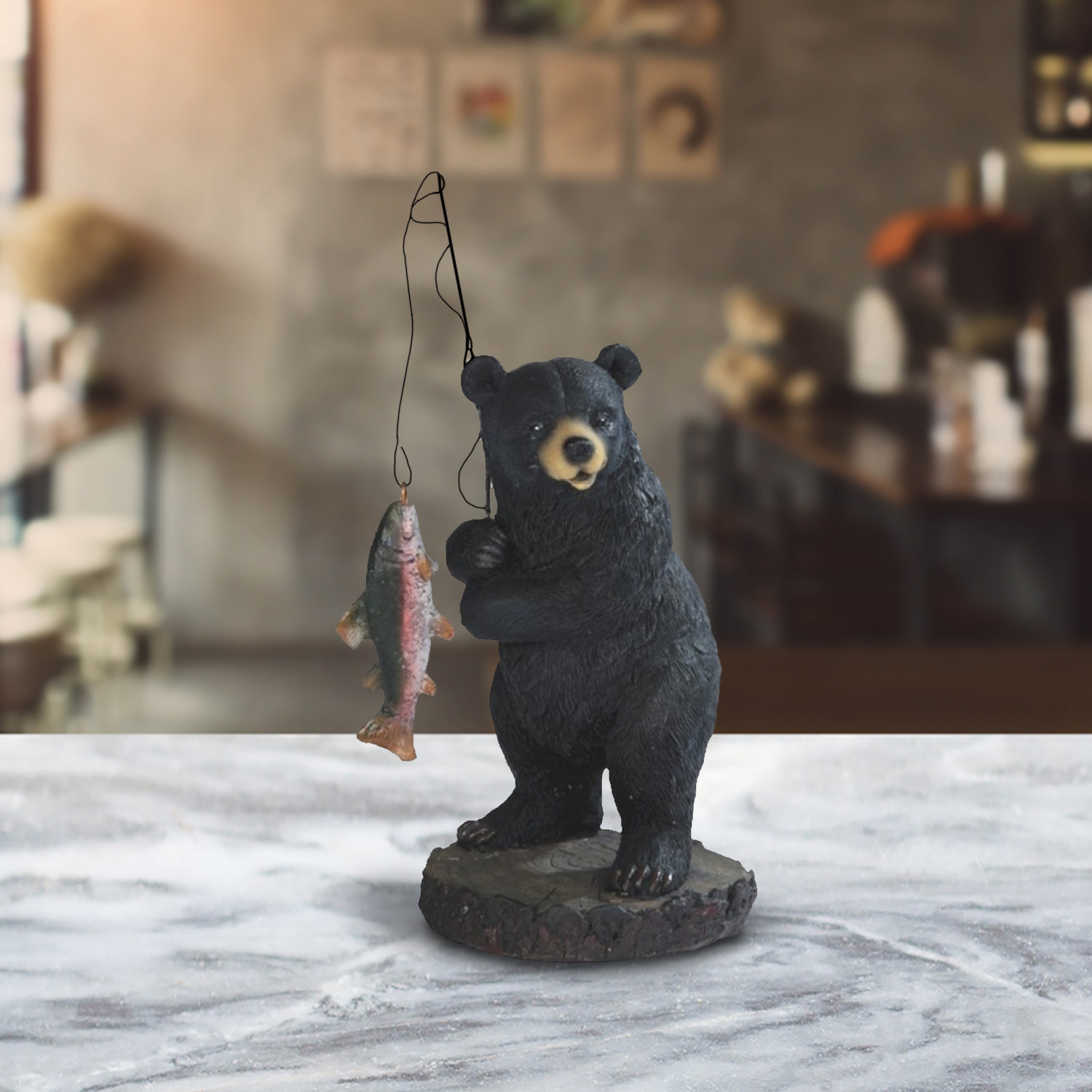 

5"h Black Bear Salmon Fishing On Rock Figurine Statue Ornament Home/room Decor And Perfect Gift Ideas For House Warming, Holidays And Birthdays Great Collectible Addition