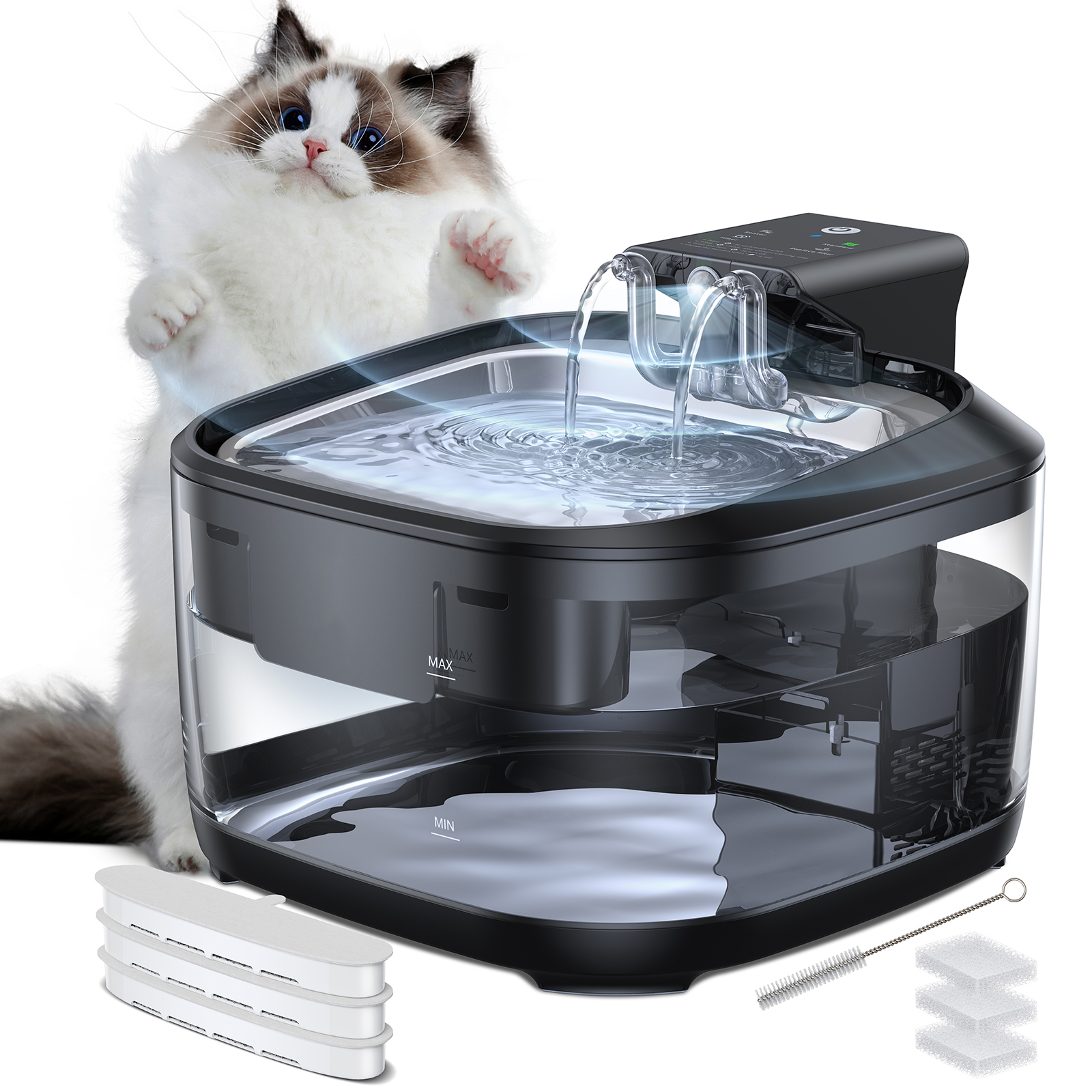 

Wireless Cat Water Fountain Stainless Steel, 108oz/3.2l Cat Water Fountain Battery Operated With 3 Modes, 5000mah Battery, Ultra Quiet Motion Sensor Pet Water Fountain For Cats With 3 Filters