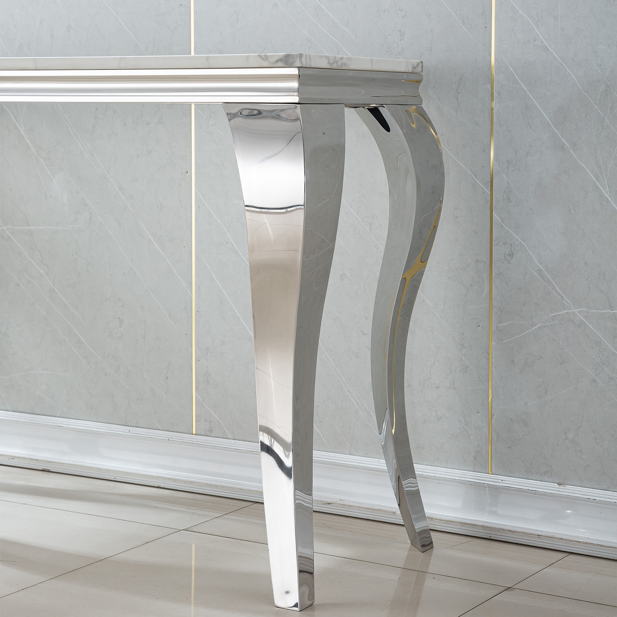 47in Marble Console Table with S-Shape Stainless Steel Legs, Modern Rectangular Faux Marble Entry Table, Sofa Accent Table for Living Room, Entryway, Hallyway, Entrance