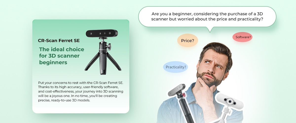 Creality CR-Scan Ferret SE 3D Scanner Anti-Shake Tracking 24-Bit Full Color Up to 0.05mm 30fps Scanning Speed 150-2000mm