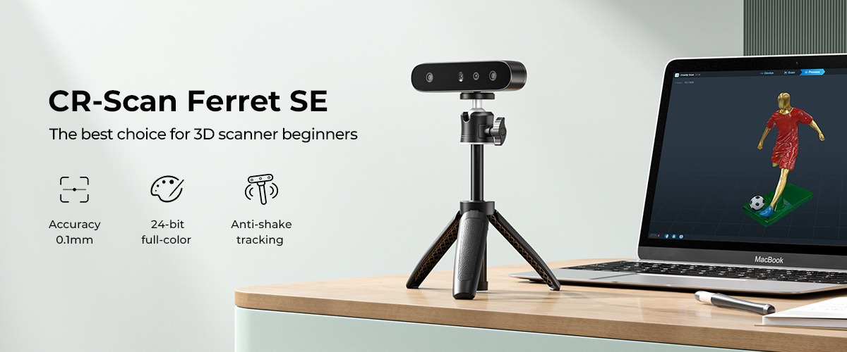 Creality CR-Scan Ferret SE 3D Scanner Anti-Shake Tracking 24-Bit Full Color Up to 0.05mm 30fps Scanning Speed 150-2000mm