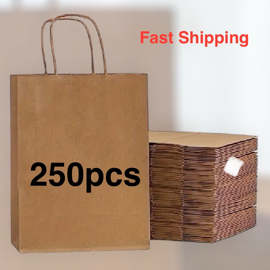 

250pcs Gift Bags, Paper Bag With Handles, Crafts, Diy, Gift Wrapping Supplies, Shopping Bag (10in L X 5in Dx 13in W), Brown