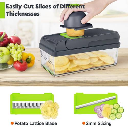 12 in 1 vegetable chopper 7 blade veggie chopper practical food chopper with container cheese grater kitchen gadgets green grey