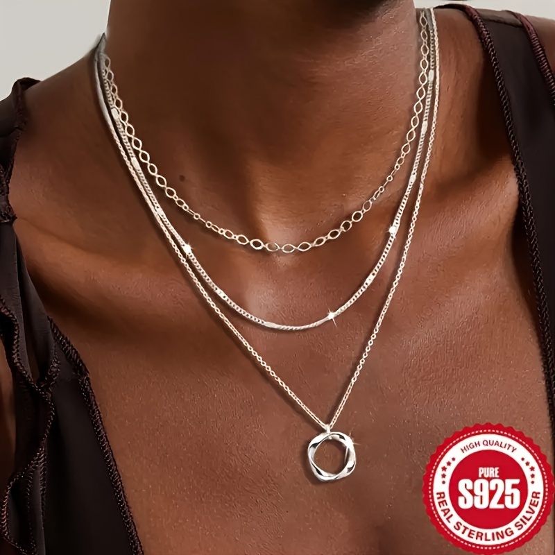 

Necklace - Round Pendant Layering , 925 , Suitable For Women And As Jewelry For Parties And Vacations