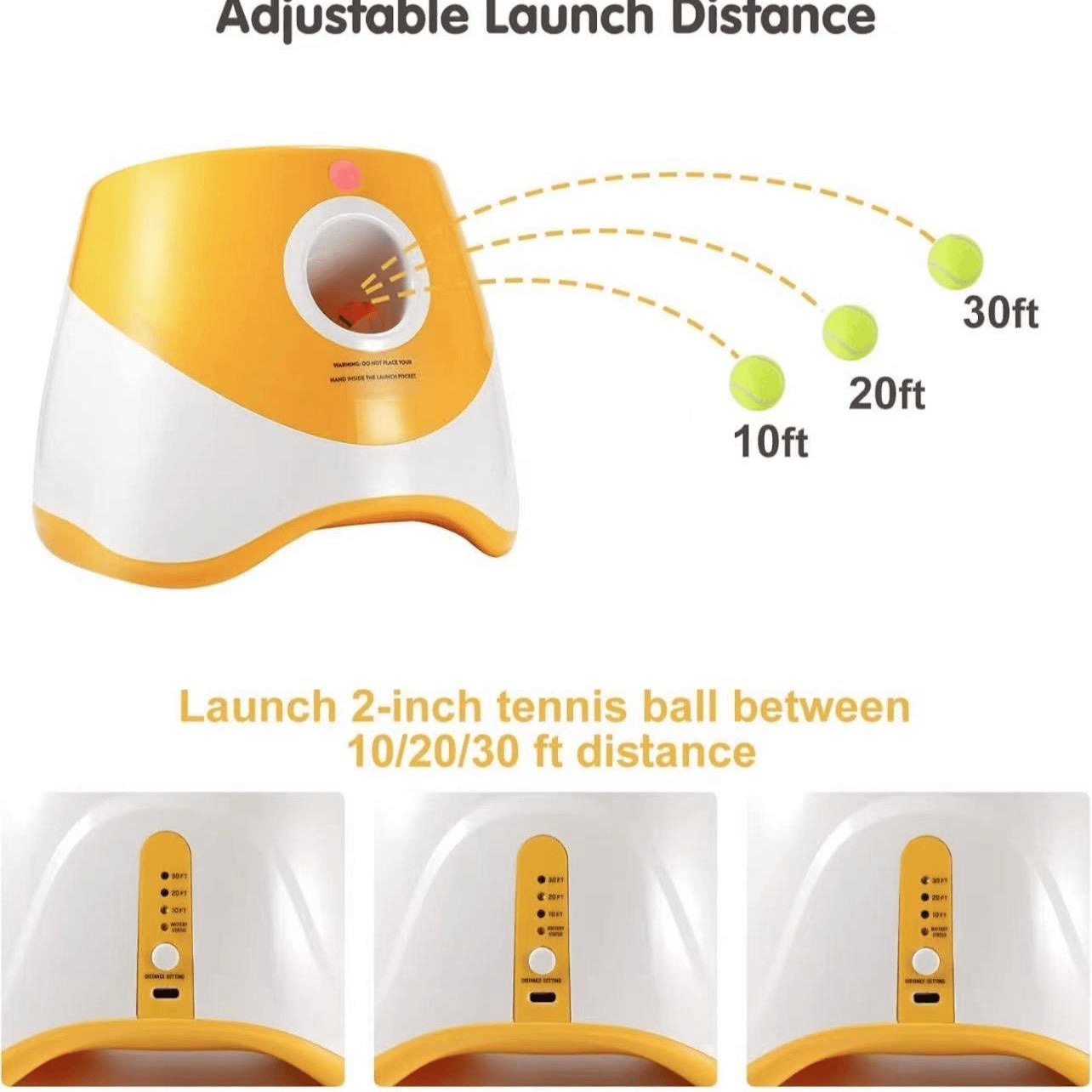 automatic dog ball launcher with 3 distance settings   3 mini tennis balls 2inches interactive indoor outdoor dog toy multiple color options     orange