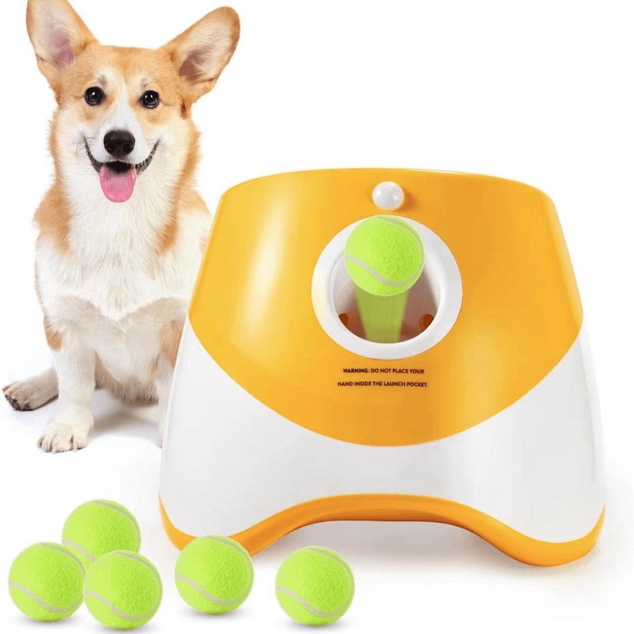 automatic dog ball launcher with 3 distance settings   3 mini tennis balls 2inches interactive indoor outdoor dog toy multiple color options     orange