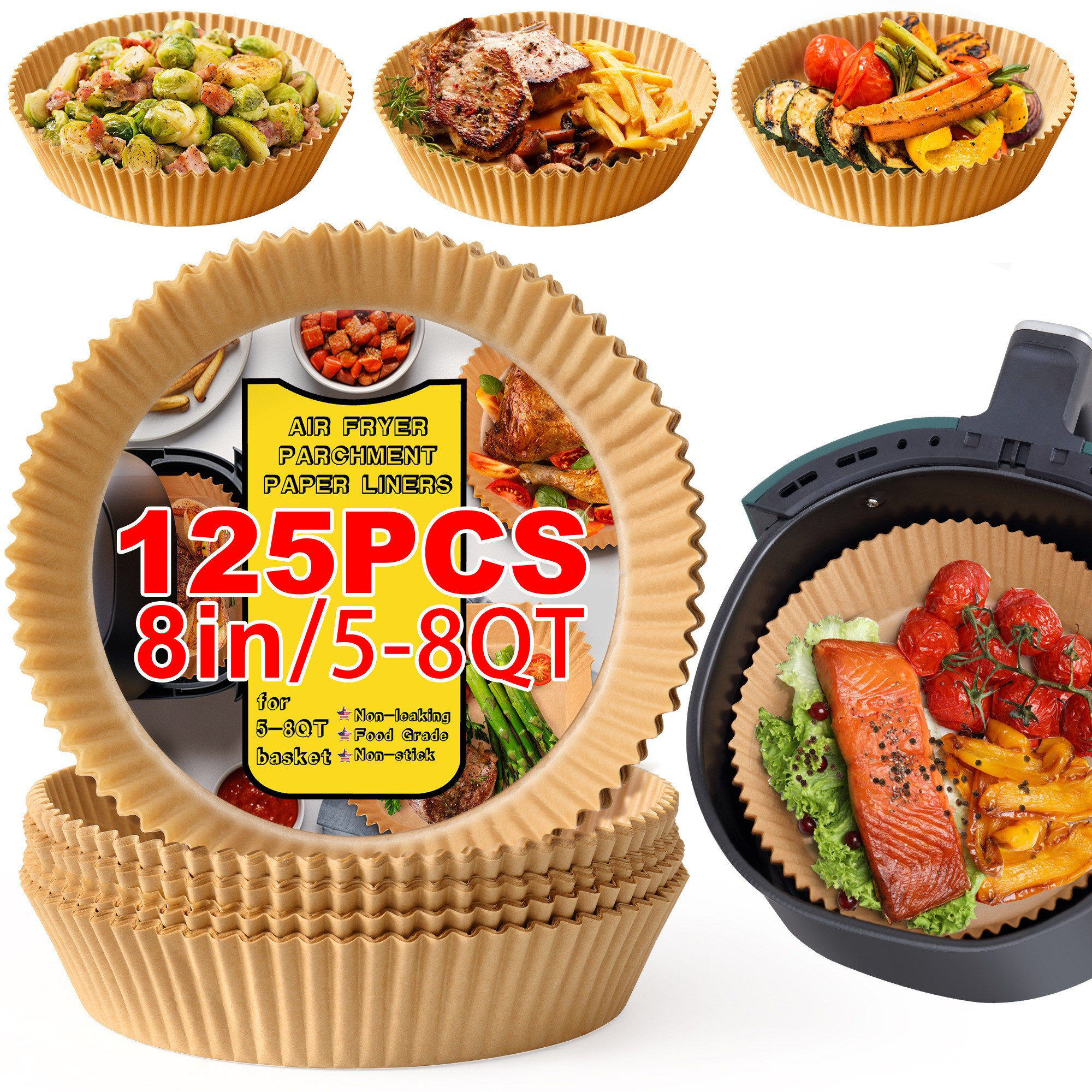 

Disposable, 125pcs Oil , 8 Round Airfryer Liners, Unbleached Parchment For 5-8qt Air , , Roasting