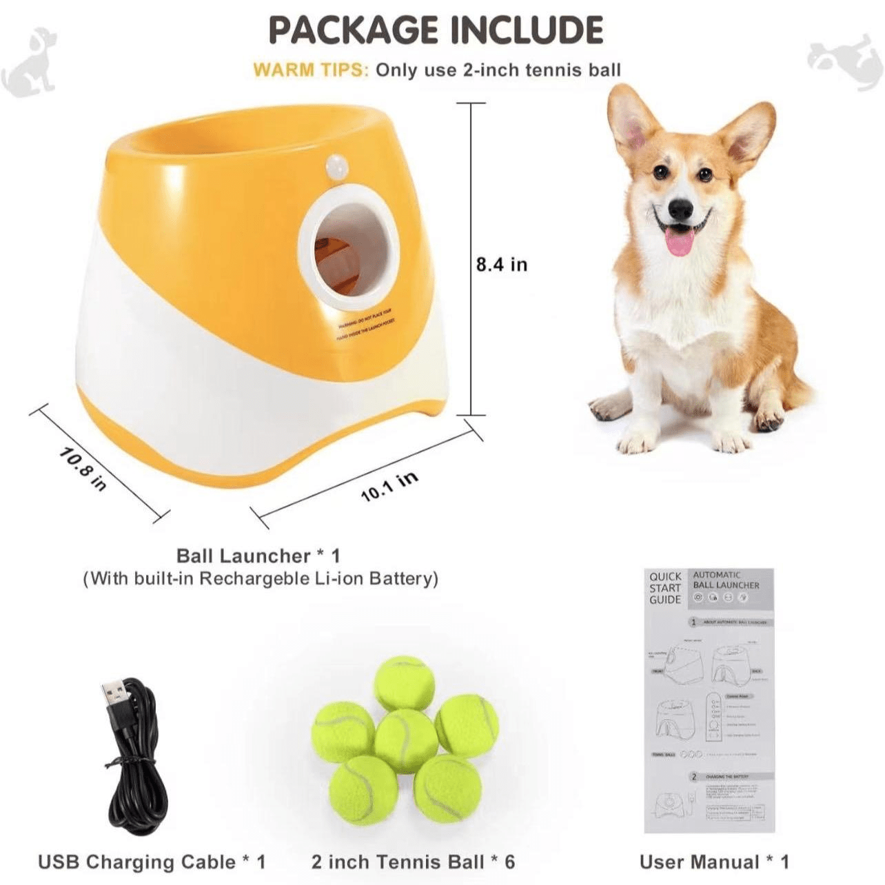 automatic dog ball launcher with 3 distance settings   3 mini tennis balls 2inches interactive indoor outdoor dog toy multiple color options     orange