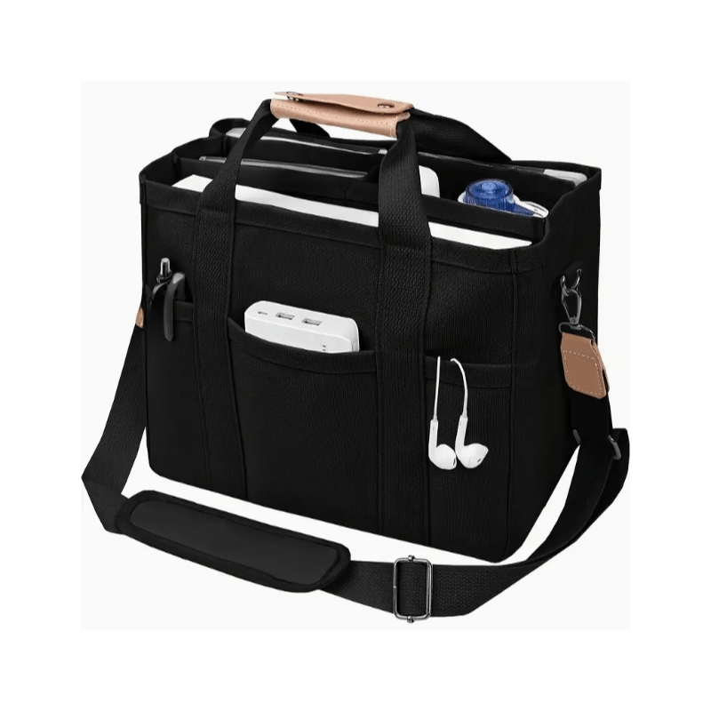 

Baggy Multi-pocket Shoulder Bag - Black, , , Well-organized Tote With Sturdy Handles And Compartments - For Use, Travel, And Work, Clearnace Items