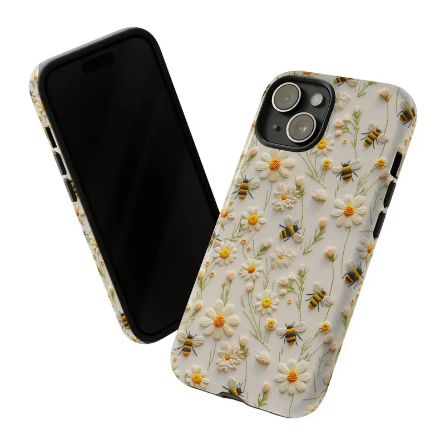 Bumble Bee Phone Case for iPhone 16, 15, 14, 13, 12, 11 – Cute & Cool Shockproof Protective Case Featuring an Adorable Honey Bee Design. Perfect for Women, Girls, and Teens! Durable and Stylish, This Black Phone Case Combines Fun and Functionality to Keep Your Device Safe. Ideal Gift for Bee Lovers!