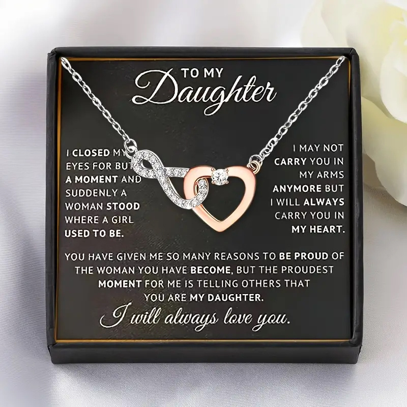 

For My Daughter Heart Copper Inlaid Zircon Heart Necklace Text Gift Card And Gift Box Packaging Christmas Gifts