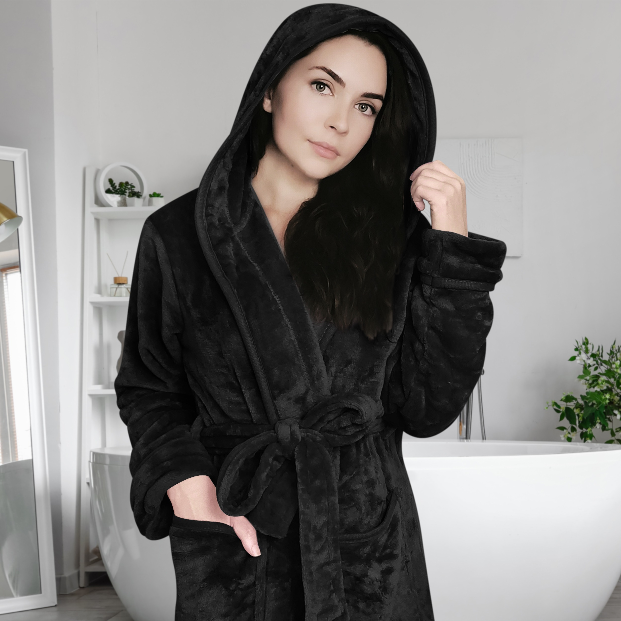 

Ny Women's Fleece Hooded Bathrobe Long Sleeve For , Long Up Spa