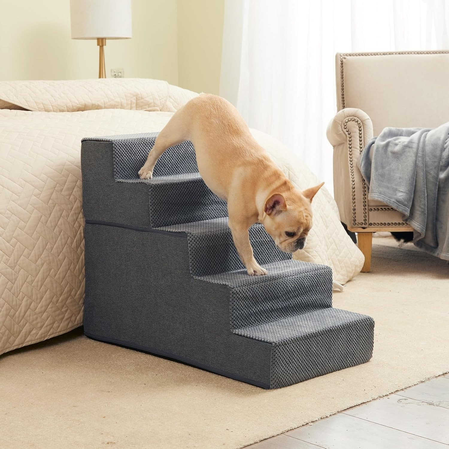 TEMU Dog Stairs Ladder, 4&5 Tiers Dogs Ladder Stairs, Sturdy Pet Stairs, Dog Ramp Stair Breathable And Removable Sofa Bed Ladder For Dogs Cats Ramp For Small Dogs, Older Pets