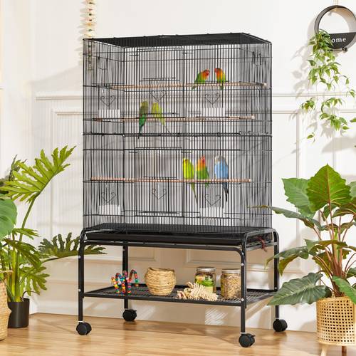 halloween 53 large parrot cage rolling metal birdcage for lovebird conure with 3 perches 4 feeders extra storage shelf