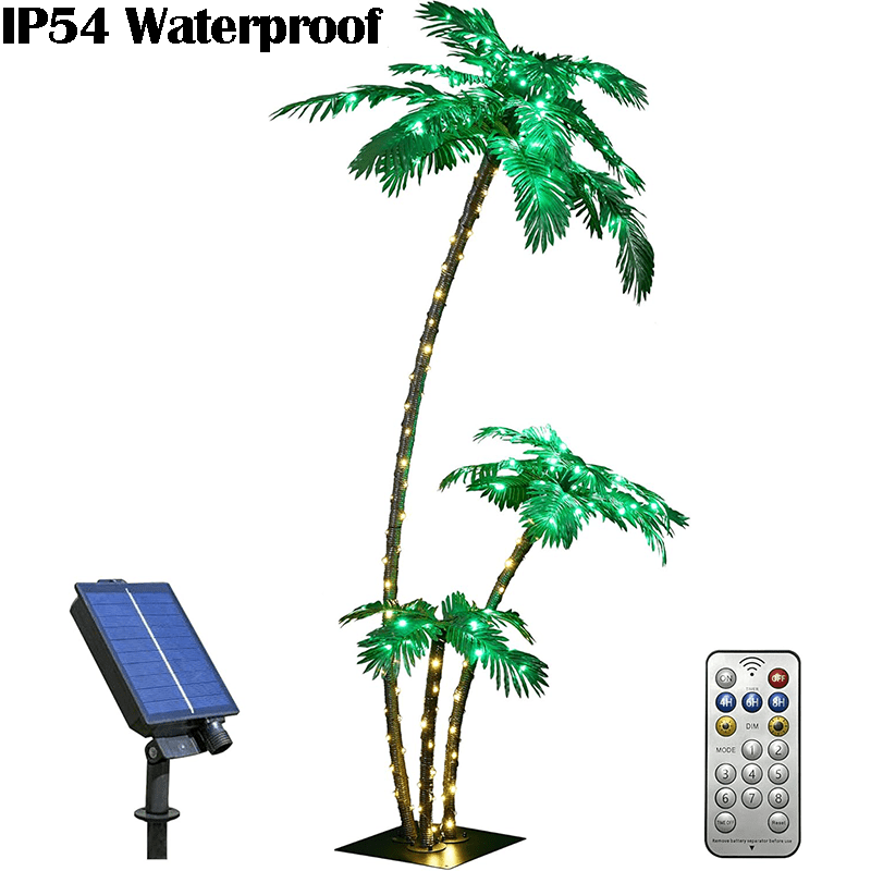 

Solar Light Simulation Palm Tree, Led Light, 8 Mode, Adjustable, Solar Simulation Palm With Remote Control, Ip54 Waterproof, Indoor And Outdoor, Patio Bar Decor