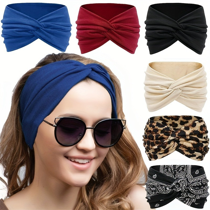 

Wide Headbands For Women Knotted Head Bands Soft Turban Headband Hair Accessories African Solid Color Head Wraps For Women Yoga Workout Pack Of 4