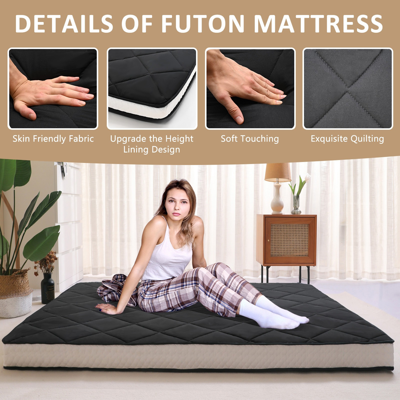 Japanese *r Mattress, Queen Size Japanese Futon Mattress Foldable Mattress,  Roll Up Mattress Tatami Mat, Thick Folding Sleeping Pad Breathable