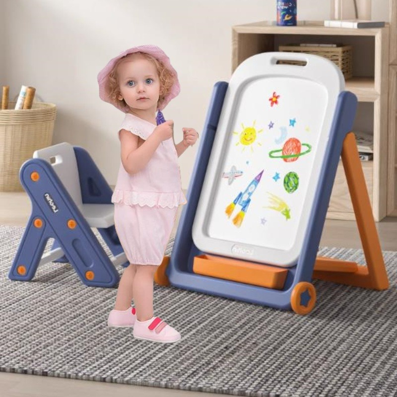 

Kids Art Easel With Chair, Dry Erase Board & Foldable Desktop, Adjustable Toddler Table And Chair Set,christmas Gifts