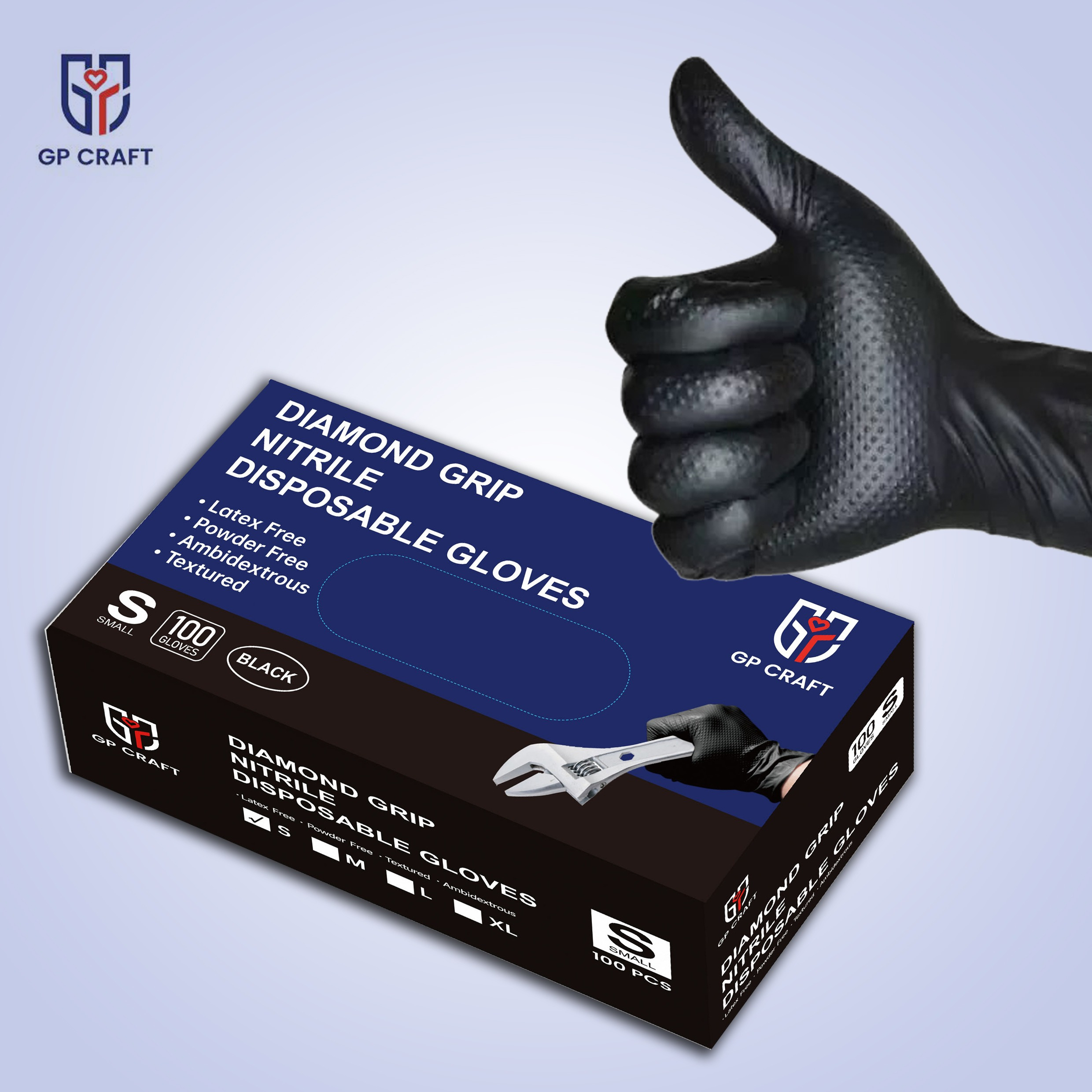 TEMU Black Nitrile Industrial Disposable Gloves With 8 Mil Diamond-textured Grip For Industrial, Mechanical And Food Applications, And Powder Free Cleaning Rubber