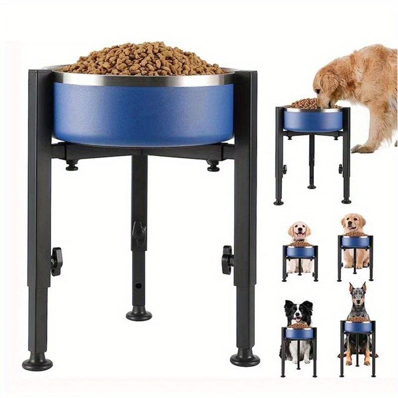 TEMU Sturdy Adjustable Elevated Dog Bowl Stand - Metal Construction, Adjustment, Comfortable Feeding For Medium To Large Dogs