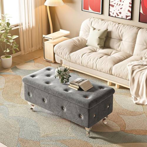 37 inches storage ottoman bench with storage button tufted velvet upholstered ottoman entry bench with metal legs rest and organizer luxury shoe bed end stool for living room bedroom