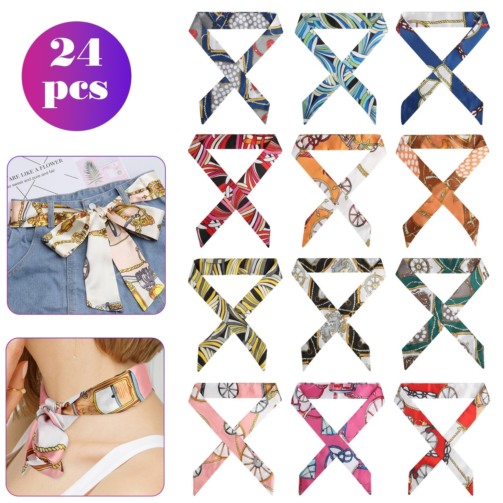 

24pcs Set, Decorative , Hairbands & Bag Ribbons For Women