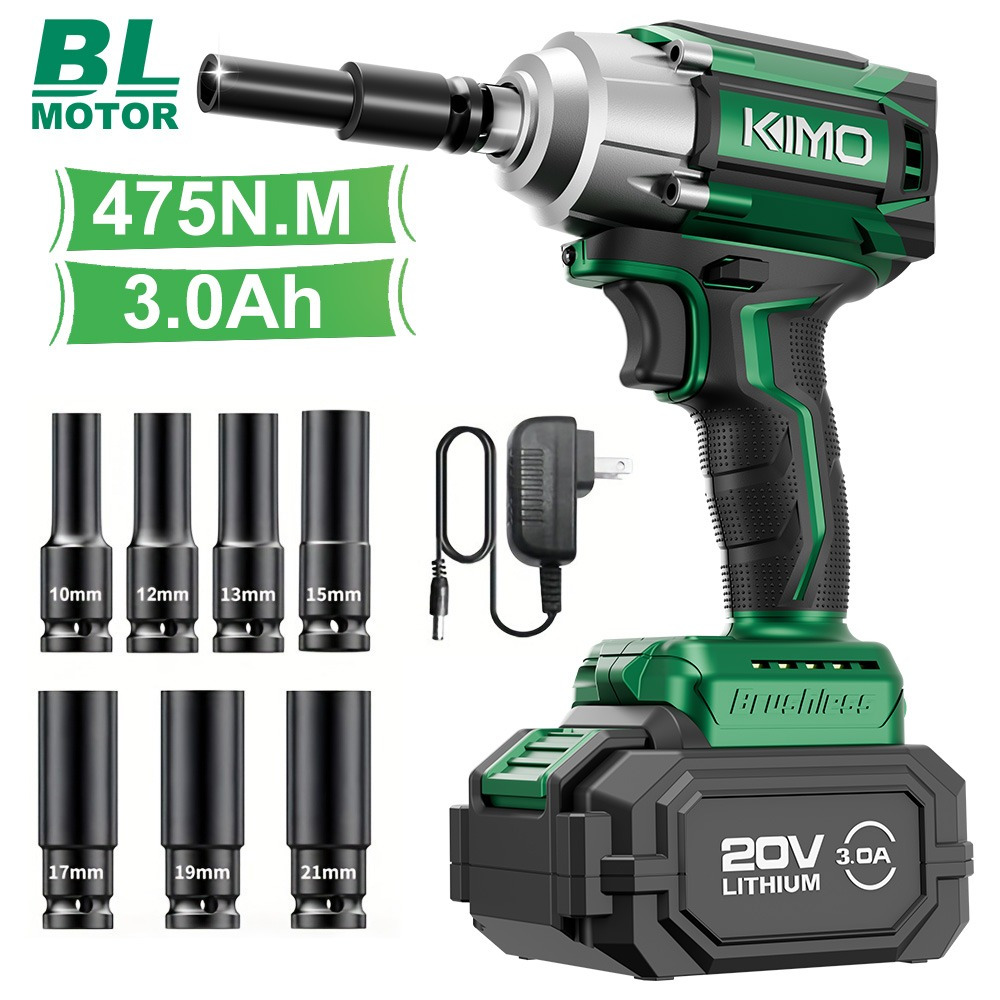 

Kimo Cordless Impact Wrench, 3000 Rpm & 350 Ft-lbs (475n.m), 1/2 Impact With 3.0ah Li-, Impact Sockets, 1/2 Impact Driver