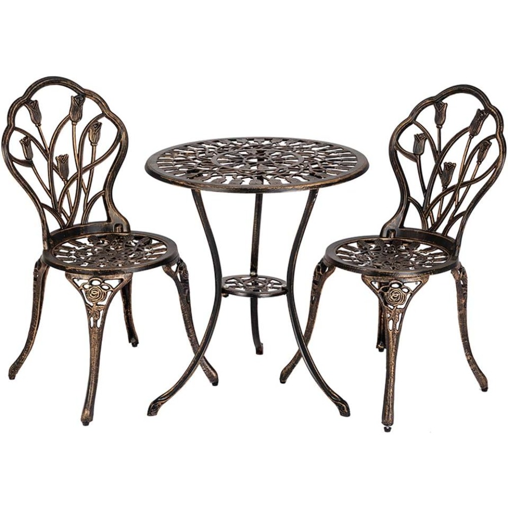 

Sets 3 Piece Cast Aluminum Bistro Table And Chairs, Rust Resistant Outdoor Bistro Set Patio Table And Chairs Design