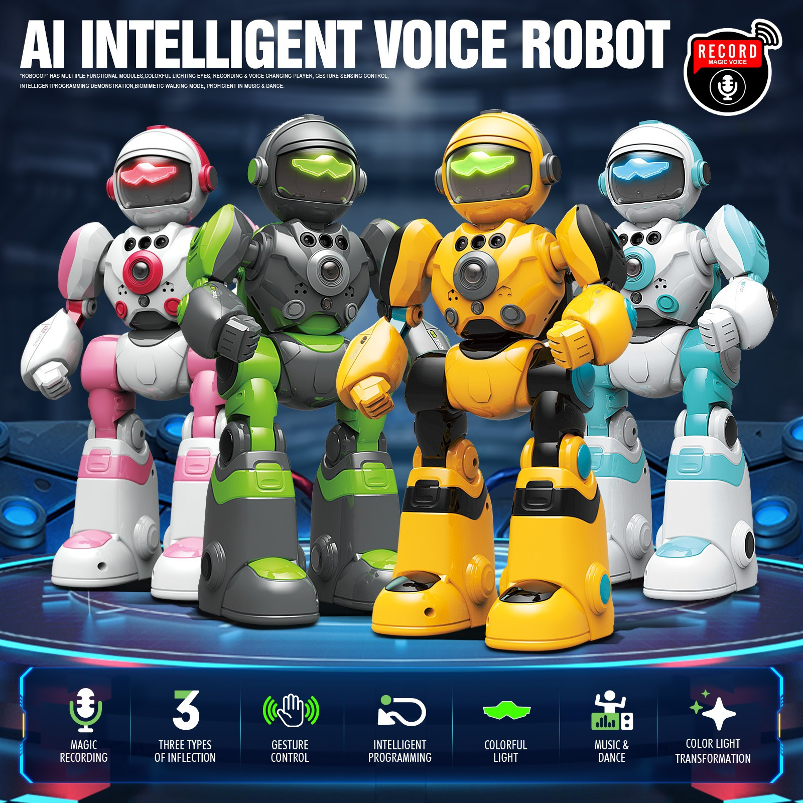 AI Voice Control Robot Remote Control Robo Toys RC Robots with Gesture Control LED and Voice Interactive Intelligent Warriors as Gift for Kids
