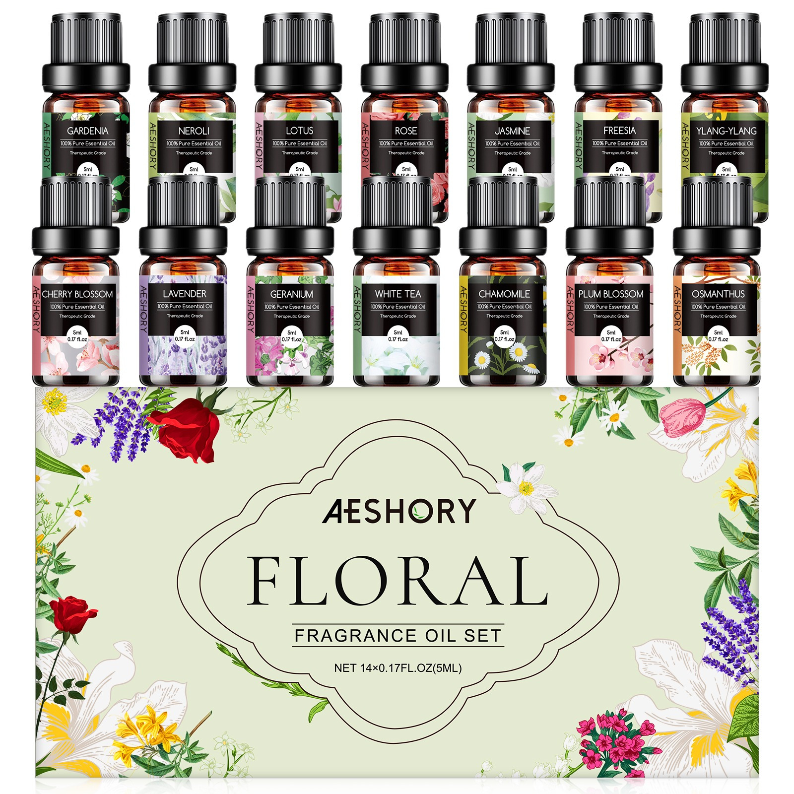 

14 Pcs Floral Essential Oils Set - Fragrance Oil For Diffusers, Candle Making - Perfect Essential Oils Gift Kit For Women, Your Lover, Friends