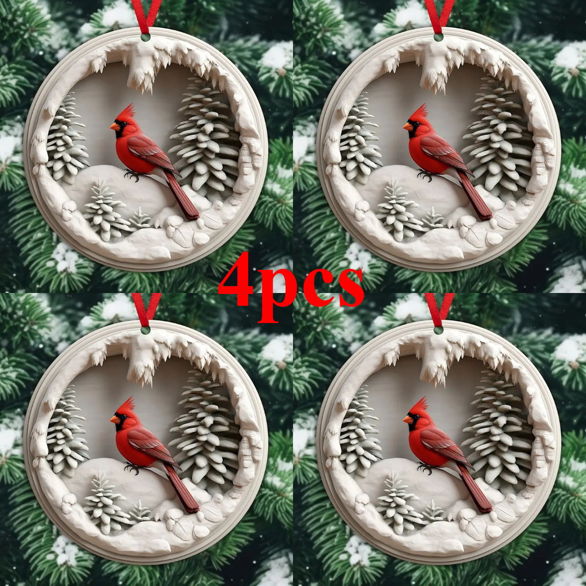 

4pcs 3.15in 2d Red & Christmas - Commemorative , Hanging Decoration For Christmas, New , , Or Any , Christmas Tree Hanging , Keychains, Backpacks, & Car Decor