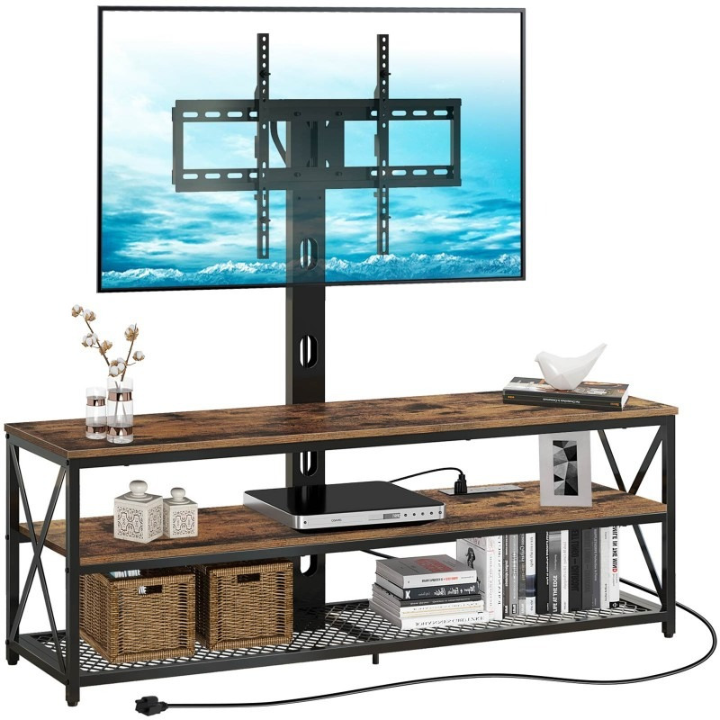 

Tv Stand With Mount And Power Outlet 51" 43", Swivel Tv Stand Mount For 32/45/55/60/65/70 Inch Tvs, Height Adjustable Tv Entertainment Center With Cable Management